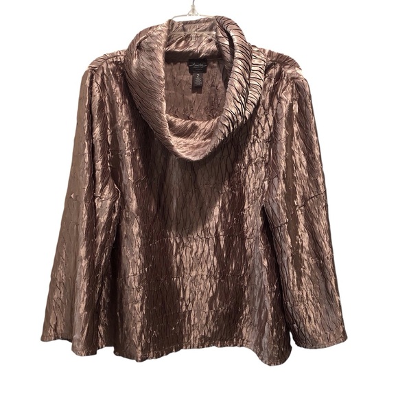 Travelers Collection By Chicos Elegant Bronze Gold Cowl Neck Crinkle Blouse - Picture 1 of 7